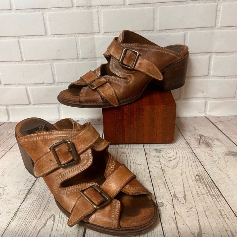 Freebird Brown Leather Mules with Buckle Detail - Picture 2 of 7